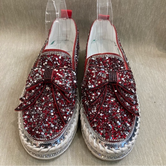 RHINESTONE Sz 9 (260 Korean) Slip On Bow Sparkly All Over Statement Shoes - Picture 2 of 9